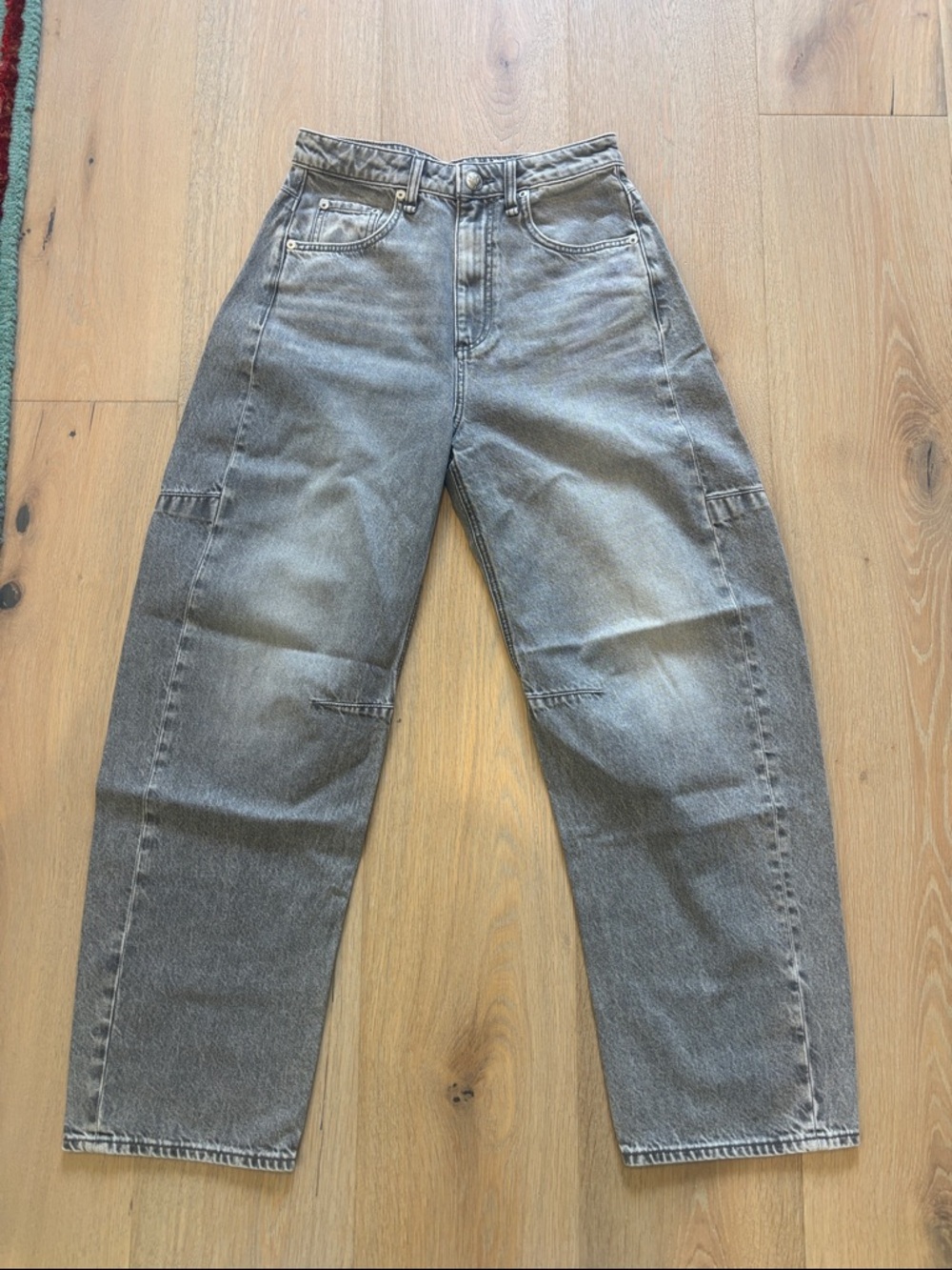 rag & bone High-Rise Grey Carpenter Jeans with Knee Panels